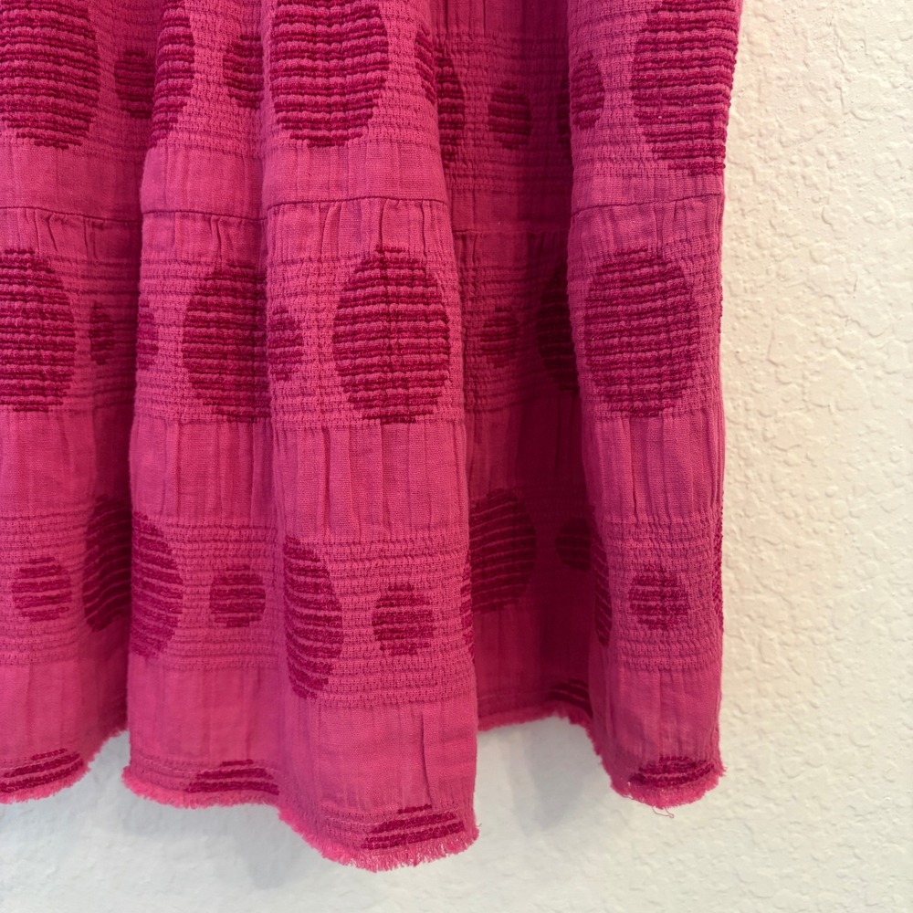 Umgee Tiered Babydoll Dress 1XL Mini Textured Polka Dot Dolman Boho Magenta Pink - Picture 6 of 10